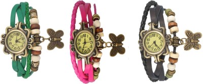 NS18 Vintage Butterfly Rakhi Watch Combo of 3 Green, Pink And Black Analog Watch  - For Women   Watches  (NS18)