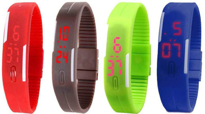

Kissu Led Magnet Band Combo of 4 Red, Brown, Green And Blue Watch - For Men & Women