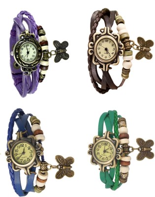 NS18 Vintage Butterfly Rakhi Combo of 4 Purple, Blue, Brown And Green Analog Watch  - For Women   Watches  (NS18)