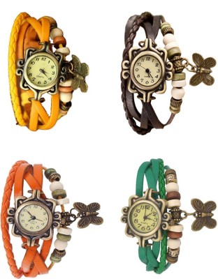 NS18 Vintage Butterfly Rakhi Combo of 4 Yellow, Orange, Brown And Green Analog Watch  - For Women   Watches  (NS18)
