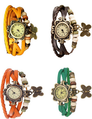 

Kissu Vintage Rakhi Combo of 4 Yellow, Orange, Brown And Green Watch - For Women