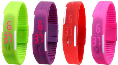 

NS18 Silicone Led Magnet Band Watch Combo of 4 Green, Purple, Red And Pink Watch - For Couple
