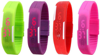 NS18 Silicone Led Magnet Band Watch Combo of 4 Green, Purple, Red And Pink Digital Watch  - For Couple   Watches  (NS18)