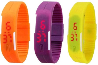NS18 Silicone Led Magnet Band Combo of 3 Orange, Purple And Yellow Digital Watch  - For Boys & Girls   Watches  (NS18)