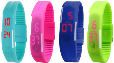 

NS18 Silicone Led Magnet Band Combo of 4 Sky Blue, Pink, Blue And Green Watch - For Boys & Girls