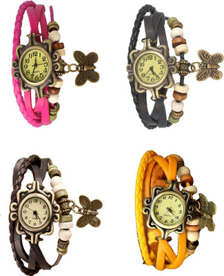 

Kissu Vintage Rakhi Combo of 4 Pink, Brown, Black And Yellow Watch - For Women