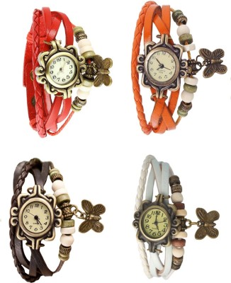 NS18 Vintage Butterfly Rakhi Combo of 4 Red, Brown, Orange And White Analog Watch  - For Women   Watches  (NS18)