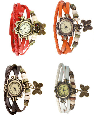

Kissu Vintage Rakhi Combo of 4 Red, Brown, Orange And White Watch - For Women