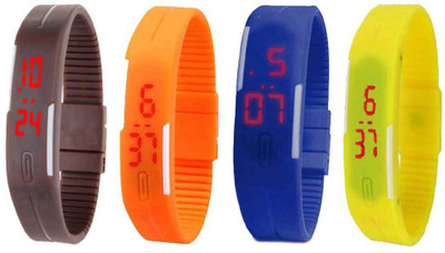 NS18 Silicone Led Magnet Band Combo of 4 Brown, Orange, Blue And Yellow Digital Watch  - For Boys & Girls   Watches  (NS18)