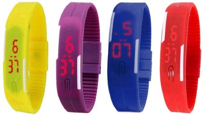 NS18 Silicone Led Magnet Band Watch Combo of 4 Yellow, Purple, Blue And Red Digital Watch  - For Couple   Watches  (NS18)