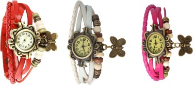 NS18 Vintage Butterfly Rakhi Watch Combo of 3 Red, White And Pink Analog Watch  - For Women   Watches  (NS18)
