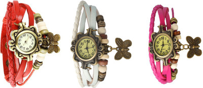 

Kissu Vintage Rakhi Watch Combo of 3 Red, White And Pink Watch - For Women