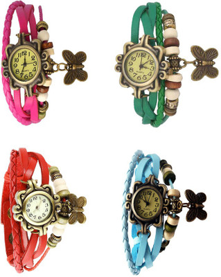 

Kissu Vintage Rakhi Combo of 4 Pink, Red, Green And Sky Blue Watch - For Women