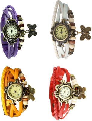 NS18 Vintage Butterfly Rakhi Combo of 4 Purple, Yellow, White And Red Analog Watch  - For Women   Watches  (NS18)