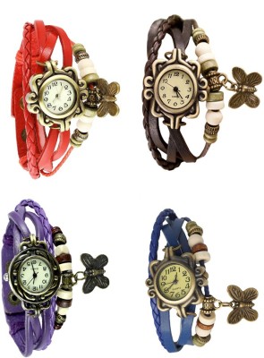 NS18 Vintage Butterfly Rakhi Combo of 4 Red, Purple, Brown And Blue Analog Watch  - For Women   Watches  (NS18)