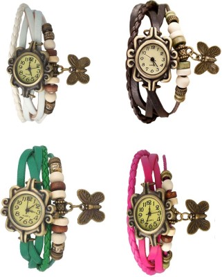 NS18 Vintage Butterfly Rakhi Combo of 4 White, Green, Brown And Pink Analog Watch  - For Women   Watches  (NS18)