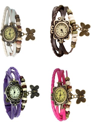NS18 Vintage Butterfly Rakhi Combo of 4 White, Purple, Brown And Pink Analog Watch  - For Women   Watches  (NS18)