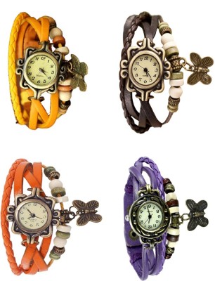 NS18 Vintage Butterfly Rakhi Combo of 4 Yellow, Orange, Brown And Purple Analog Watch  - For Women   Watches  (NS18)