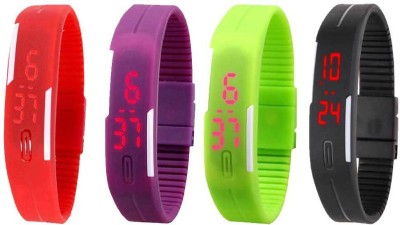 NS18 Silicone Led Magnet Band Combo of 4 Red, Purple, Green And Black Digital Watch  - For Boys & Girls   Watches  (NS18)