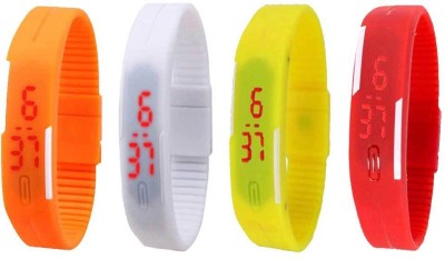 NS18 Silicone Led Magnet Band Watch Combo of 4 Sky Blue, White, Yellow And Red Digital Watch  - For Couple   Watches  (NS18)