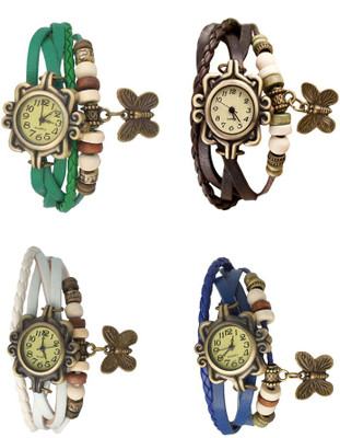 

Kissu Vintage Rakhi Combo of 4 Green, White, Brown And Blue Watch - For Women