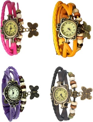 NS18 Vintage Butterfly Rakhi Combo of 4 Pink, Purple, Yellow And Black Analog Watch  - For Women   Watches  (NS18)