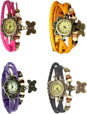 NS18 Vintage Butterfly Rakhi Combo of 4 Pink, Purple, Yellow And Black Analog Watch  - For Women   Watches  (NS18)