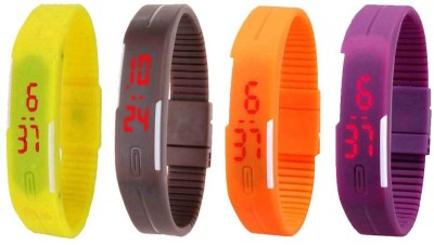 NS18 Silicone Led Magnet Band Watch Combo of 4 Yellow, Brown, Orange And Purple Digital Watch  - For Couple   Watches  (NS18)