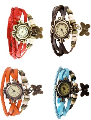NS18 Vintage Butterfly Rakhi Combo of 4 Red, Orange, Brown And Sky Blue Analog Watch  - For Women   Watches  (NS18)