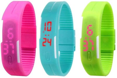 NS18 Silicone Led Magnet Band Combo of 3 Pink, Sky Blue And Green Digital Watch  - For Boys & Girls   Watches  (NS18)