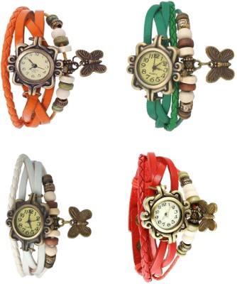 NS18 Vintage Butterfly Rakhi Combo of 4 Orange, White, Green And Red Analog Watch  - For Women   Watches  (NS18)