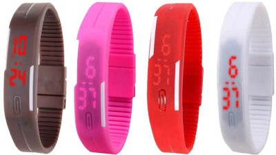 NS18 Silicone Led Magnet Band Combo of 4 Brown, Pink, Red And White Digital Watch  - For Boys & Girls   Watches  (NS18)