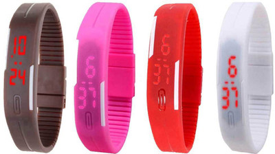 NS18 Silicone Led Magnet Band Combo of 4 Brown, Pink, Red And White Digital Watch  - For Boys & Girls   Watches  (NS18)