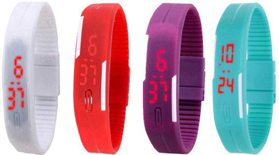 

NS18 Silicone Led Magnet Band Watch Combo of 4 White, Red, Purple And Sky Blue Watch - For Couple