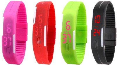 NS18 Silicone Led Magnet Band Combo of 4 Pink, Red, Green And Black Digital Watch  - For Boys & Girls   Watches  (NS18)