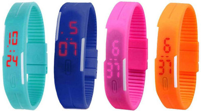 

Kissu Led Magnet Band Combo of 4 Sky Blue, Blue, Pink And Orange Watch - For Men & Women