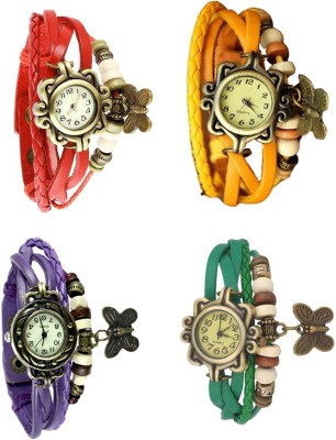 NS18 Vintage Butterfly Rakhi Combo of 4 Red, Purple, Yellow And Green Analog Watch  - For Women   Watches  (NS18)