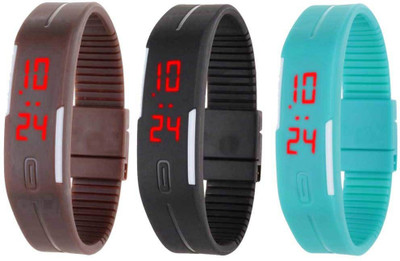 View NS18 Silicone Led Magnet Band Combo of 3 Brown, Black And Sky Blue Digital Watch  - For Boys & Girls Wrist Watches Price Online(NS18)
