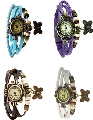 

Kissu Vintage Rakhi Combo of 4 Sky Blue, Brown, Purple And White Watch - For Women