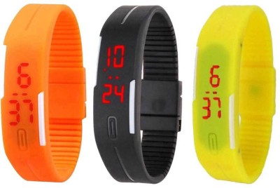 NS18 Silicone Led Magnet Band Combo of 3 Orange, Black And Yellow Digital Watch  - For Boys & Girls   Watches  (NS18)