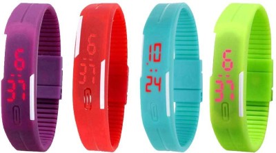 NS18 Silicone Led Magnet Band Combo of 4 Purple, Red, Sky Blue And Green Digital Watch  - For Boys & Girls   Watches  (NS18)