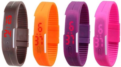 NS18 Silicone Led Magnet Band Watch Combo of 4 Brown, Orange, Purple And Pink Digital Watch  - For Couple   Watches  (NS18)