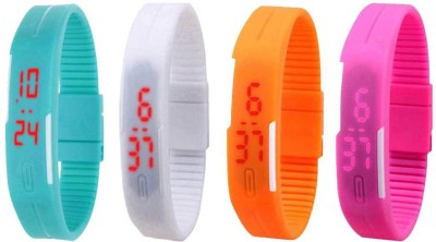 NS18 Silicone Led Magnet Band Combo of 4 Sky Blue, White, Orange And Pink Digital Watch  - For Boys & Girls   Watches  (NS18)