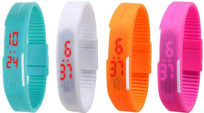 View NS18 Silicone Led Magnet Band Combo of 4 Sky Blue, White, Orange And Pink Digital Watch  - For Boys & Girls Wrist Watches Price Online(NS18)