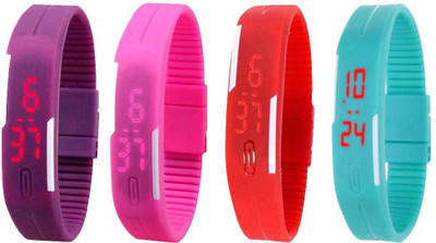 NS18 Silicone Led Magnet Band Watch Combo of 4 Purple, Pink, Red And Sky Blue Digital Watch  - For Couple   Watches  (NS18)