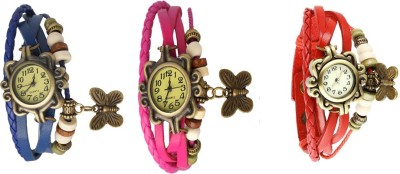 NS18 Vintage Butterfly Rakhi Watch Combo of 3 Blue, Pink And Red Analog Watch  - For Women   Watches  (NS18)