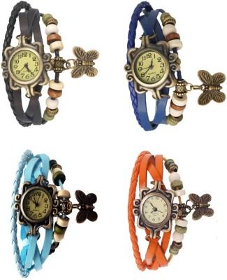 NS18 Vintage Butterfly Rakhi Combo of 4 Black, Sky Blue, Blue And Orange Analog Watch  - For Women   Watches  (NS18)
