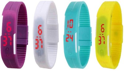 NS18 Silicone Led Magnet Band Combo of 4 Purple, White, Sky Blue And Yellow Digital Watch  - For Boys & Girls   Watches  (NS18)