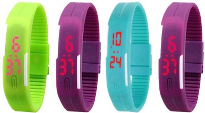 NS18 Silicone Led Magnet Band Watch Combo of 4 Green, Pink, Sky Blue And Purple Digital Watch  - For Couple   Watches  (NS18)
