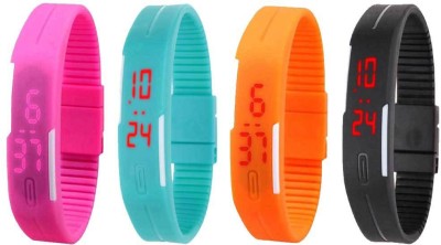 NS18 Silicone Led Magnet Band Combo of 4 Pink, Sky Blue, Orange And Black Digital Watch  - For Boys & Girls   Watches  (NS18)